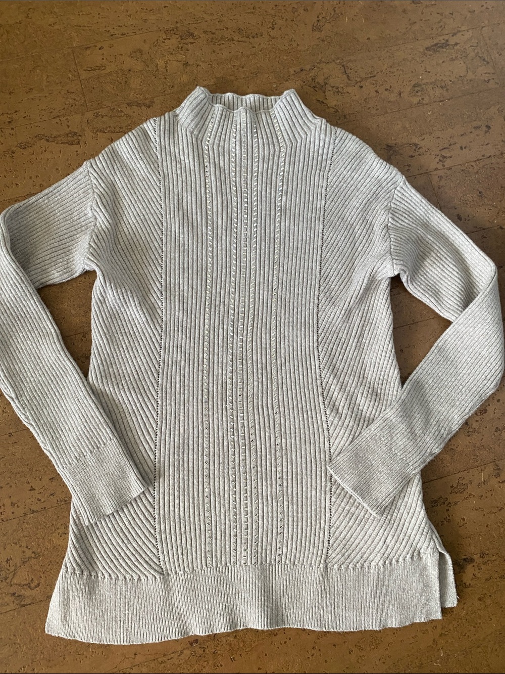 Melanie Lyne /Grey Ribbed Knit Sweater - Lightweight Mock Neck Crystals Med